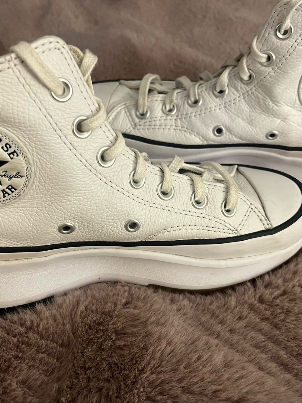 Converse Run Hike High Top Sneakers - Cream and White Leather